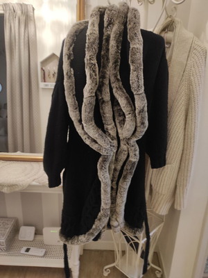 Just Cavalli wool cardigan used, black with grey fur collar