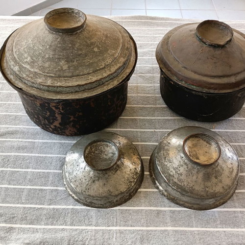 Copper pots used, pack of 3 with lids and tongs