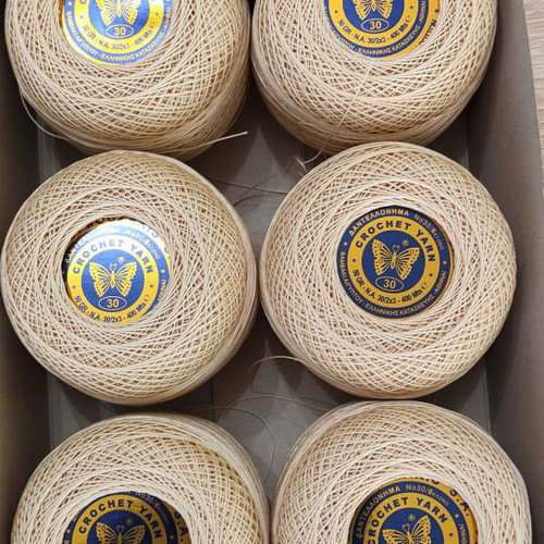 Crochet yarn No 30 - 40 - 50 new, 50g, beige, snow white, red