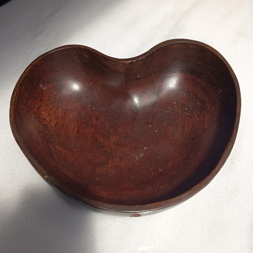 Wooden fruit bowl used, heart-shaped, brown