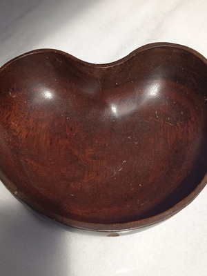 Wooden fruit bowl used, heart-shaped, brown