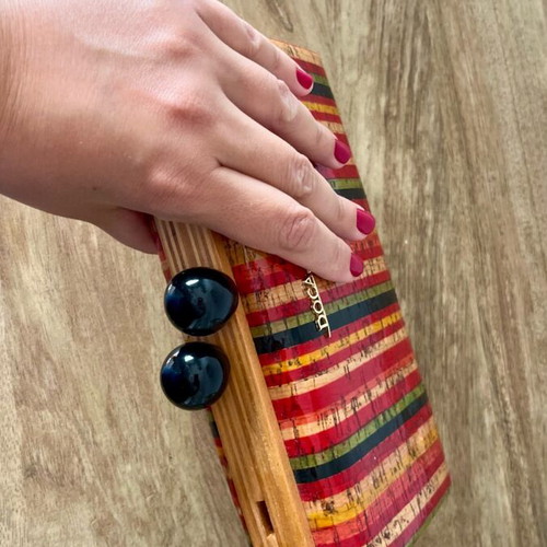 DOCA Statement Box Clutch with Multicolor Stripes and Wooden Frame new