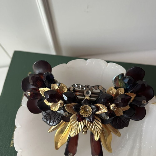 Vintage French Barrette hair clip 1980s baroque style amber color used