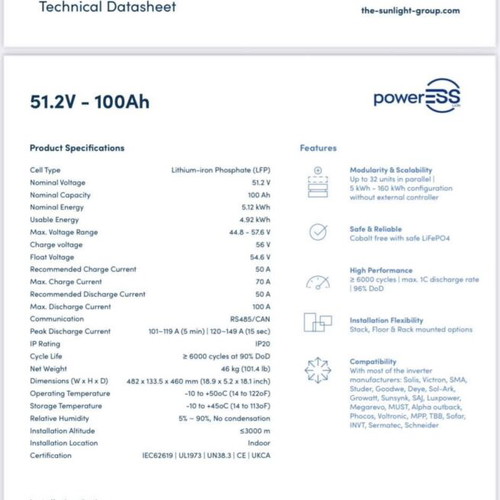 PowerESS lithium battery modules 2x5.12 kWh new for photovoltaic system