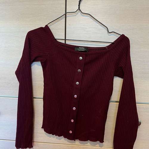 Burgundy evening blouse used, size XS with silver buttons