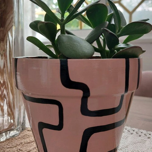 Hand-painted terracotta flowerpot with glossy finish, new