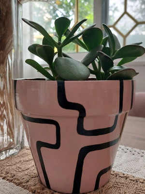 Hand-painted terracotta flowerpot with glossy finish, new