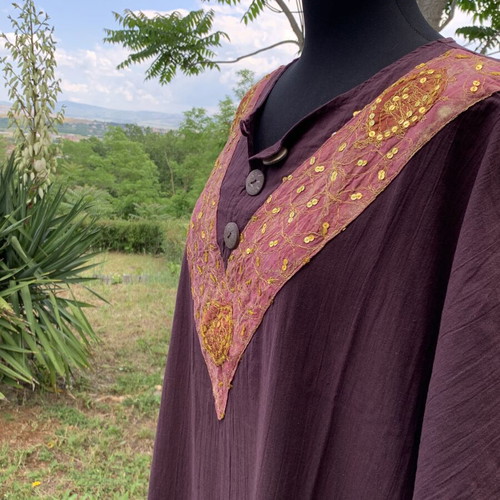Caftan new, eggplant color with gold sequin embroidery