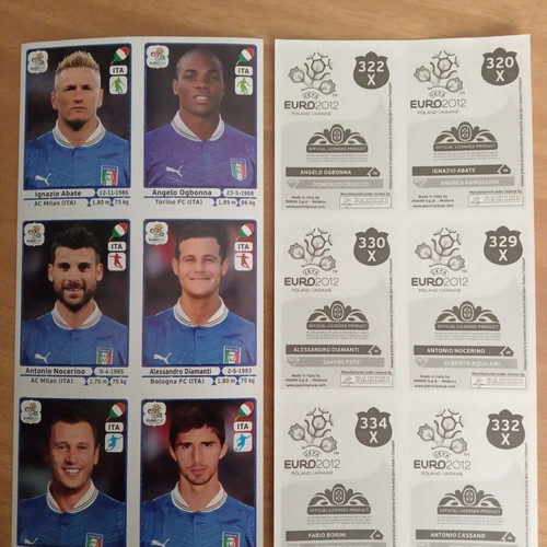 Panini Euro 2012 Italy Update 6 stickers in perfect condition
