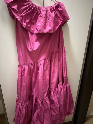 Mango pink puff midi dress with one shoulder, medium