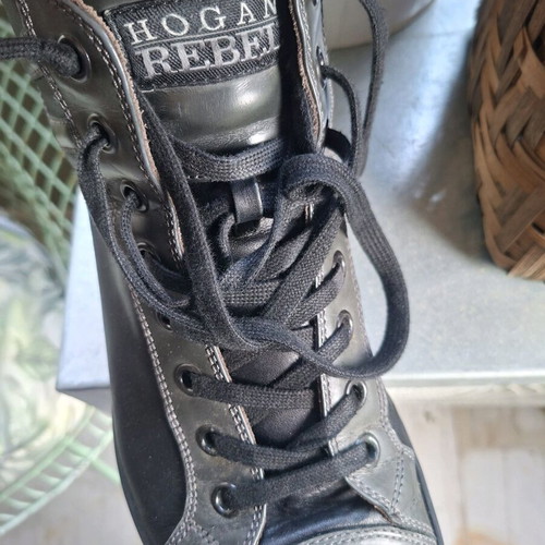 Hogan Rebel leather boots like new, black and gray