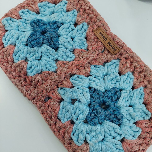 Handmade Crochet Floral Boho Pouch New, turquoise