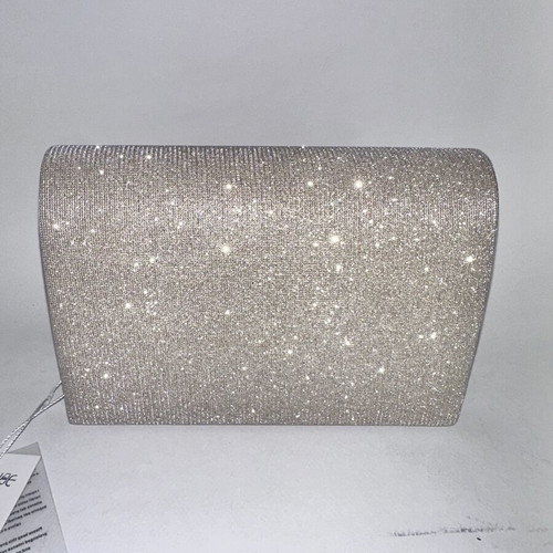 Silver evening clutch with sparkling bow, new