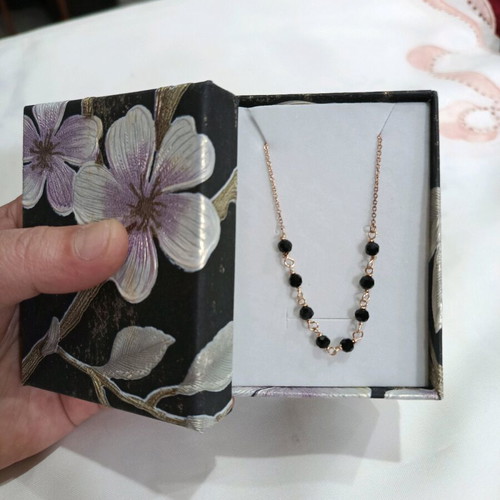 Silver 925 necklace rose gold plated with black crystals new