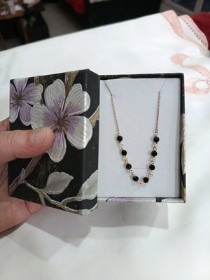 Silver 925 necklace rose gold plated with black crystals new