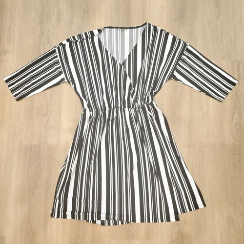 Chic midi stripes wrap dress like new, navy and off white