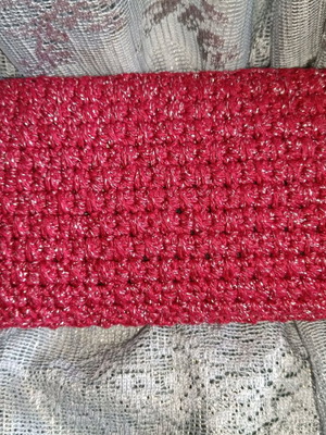 Handmade knitted red wallet with silver thread new