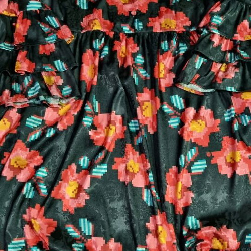 Karavan long dress like new, multicolored, with belt and unique sleeves
