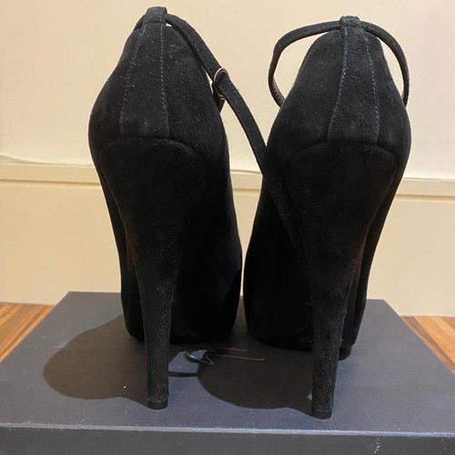 Giuseppe Zanotti black suede peep toe shoes with Swarovski crystals used, size 40