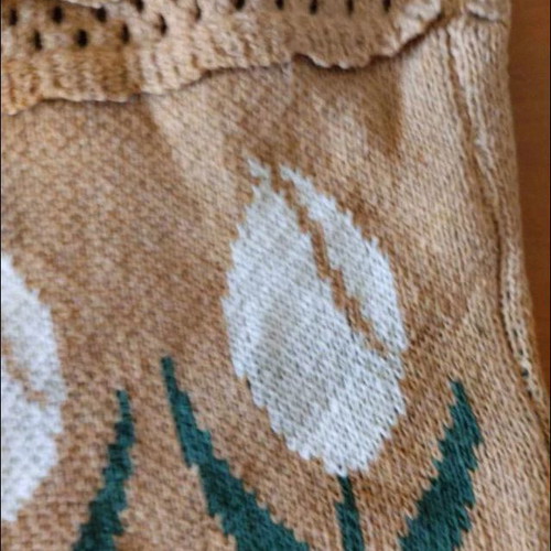 Knitted Tote Bag with White Tulips new, beige and white shoulder bag