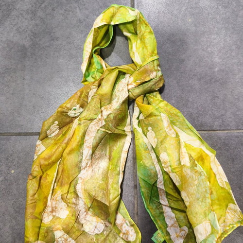Vintage silk scarf in lime green with abstract print like new