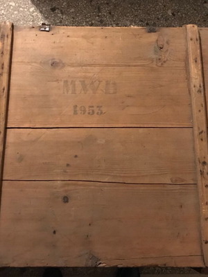 Ξύλινο στρατιωτικό κιβώτιο αποθήκευσης μεταχειρισμένο, 1953