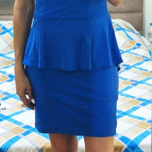 Peplum Style Blue Midi Dress like new with black mesh detail