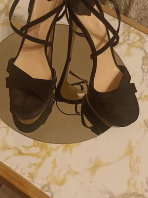 Santi black ankle-strap platform sandals, suede and leather, 15cm heel