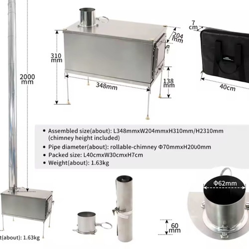 Titanium folding stove new for camping with gloves and carrying case