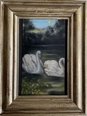 Swans oil painting on canvas with frame