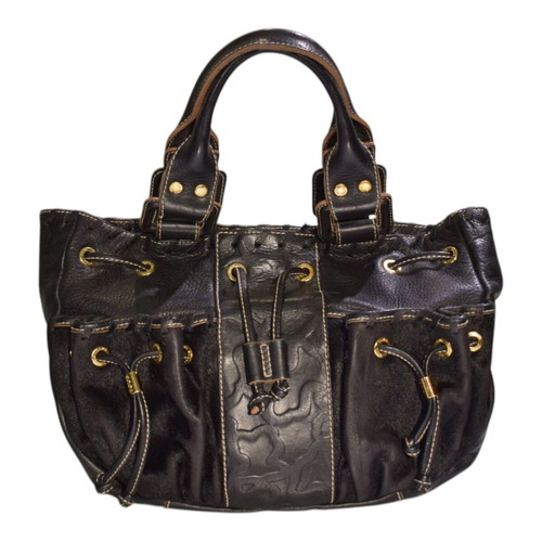Tous black leather shoulder bag with embossed bears and pockets