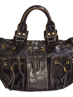 Tous black leather shoulder bag with embossed bears and pockets