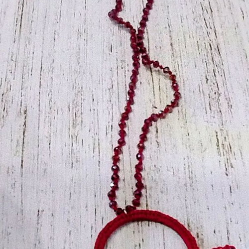 Handmade bracelets and long matching necklace new, burgundy