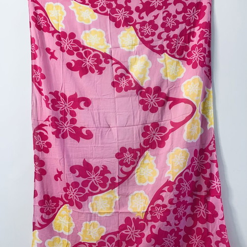 Vintage pareo used, pink and yellow cotton
