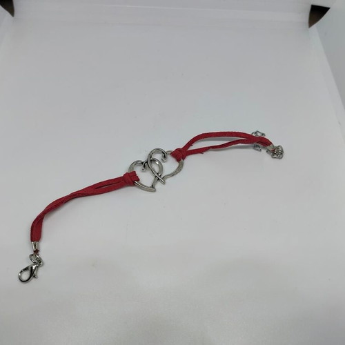 Bracelet with double heart and red suede cord like new
