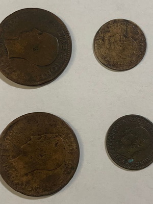 Greek coins 1869 10 and 2 lepta used, set of 4
