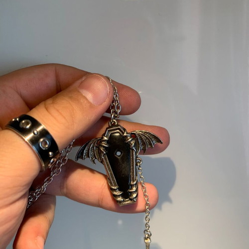 Alchemy Gothic Coffin Pendant 2022 like new, pewter and leather