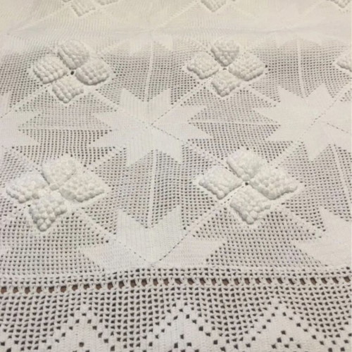 Handmade Crochet White Blanket 1.80x2.20 m, New