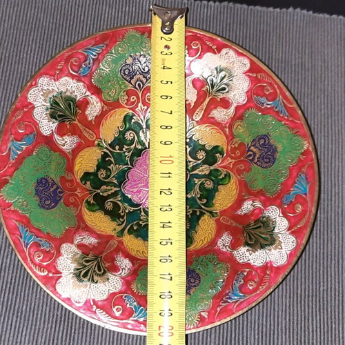 Cloisonné brass plates and bowl used, set of 3 pieces