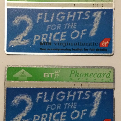 Virgin Atlantic England phonecards used, set of 2 magnetic