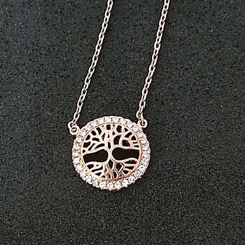 925 Silver Tree of Life Necklace New Rose Gold Plated