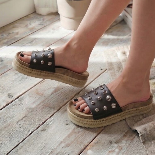 La Coquette Rock Chic leather platform sandals with studs, size 38