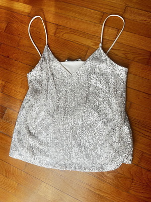 Stradivarius women's sequin top size S, beige