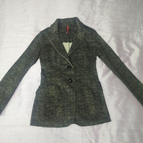 Women's cotton blazer, fitted, retro style, dark gray-blue and white
