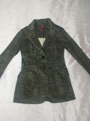 Women's cotton blazer, fitted, retro style, dark gray-blue and white