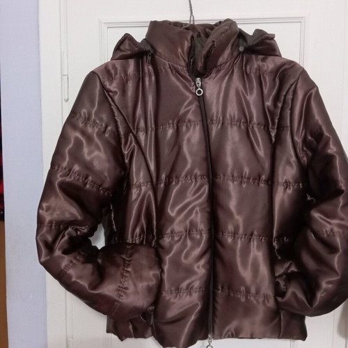 Women's satin jacket with detachable hood like new, brown