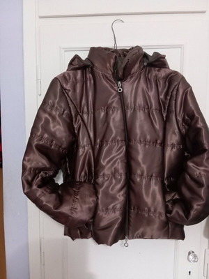 Women's satin jacket with detachable hood like new, brown