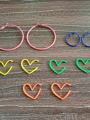Colorful earrings set with hearts and hoops like new