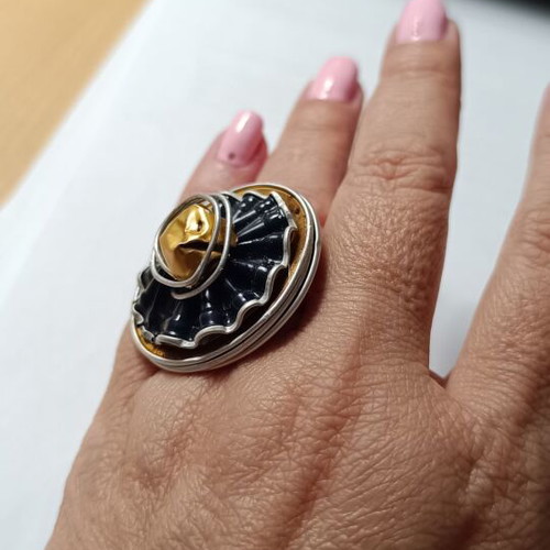 Ring made from coffee capsules, new, adjustable, black and gold