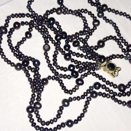 Black Pearls Necklace like new, about 400 small and 50 large pearls